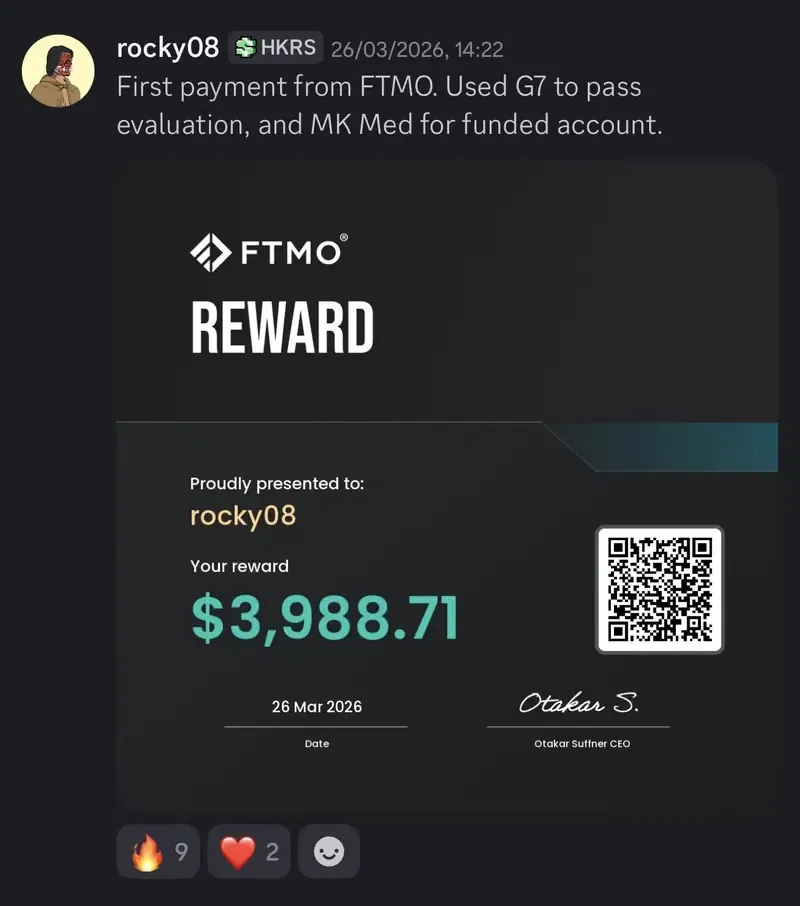 rocky08 — $3,988.71 FTMO reward, first payment after passing evaluation