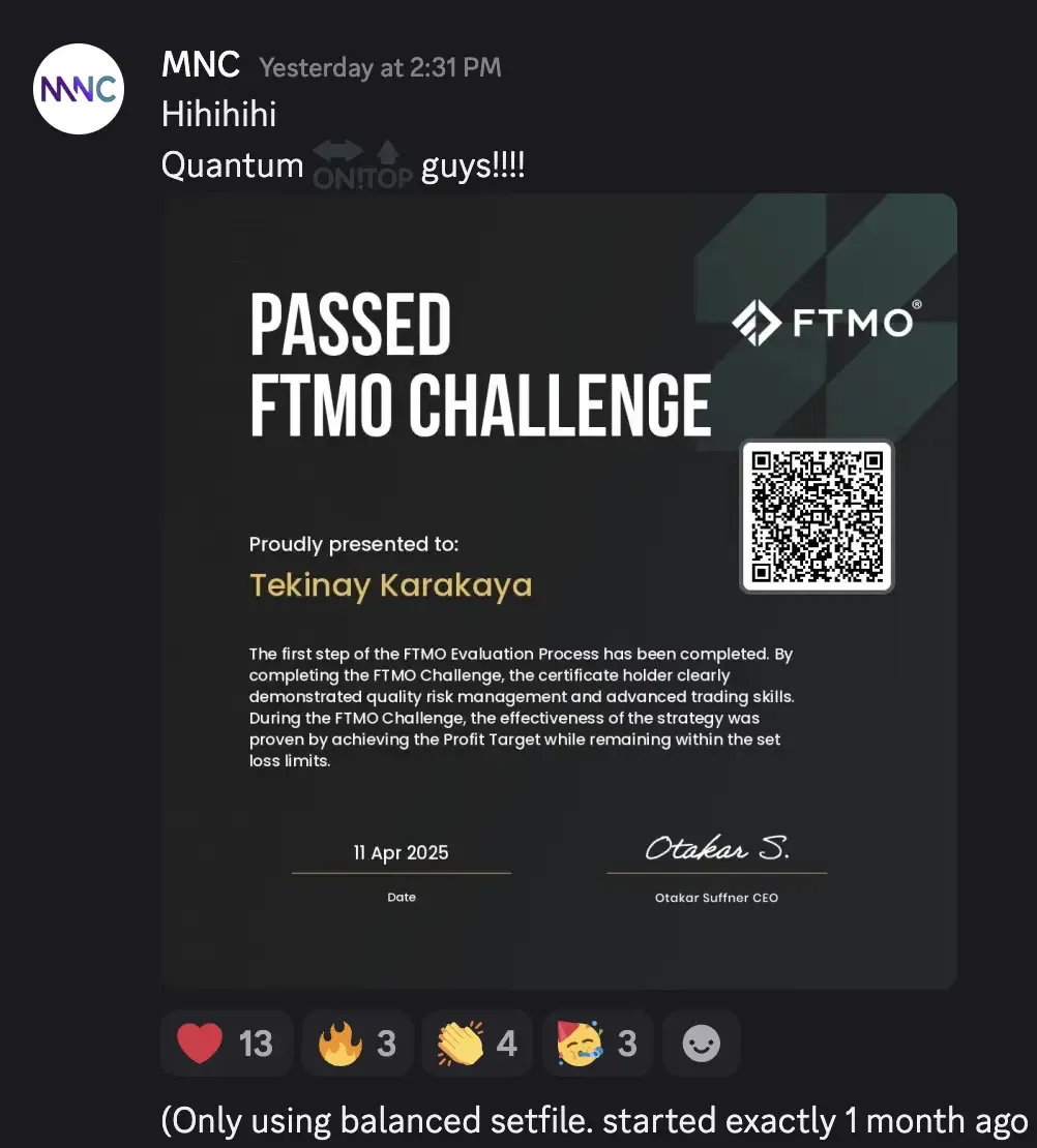 Tekinay Karakaya — Passed FTMO Challenge certificate