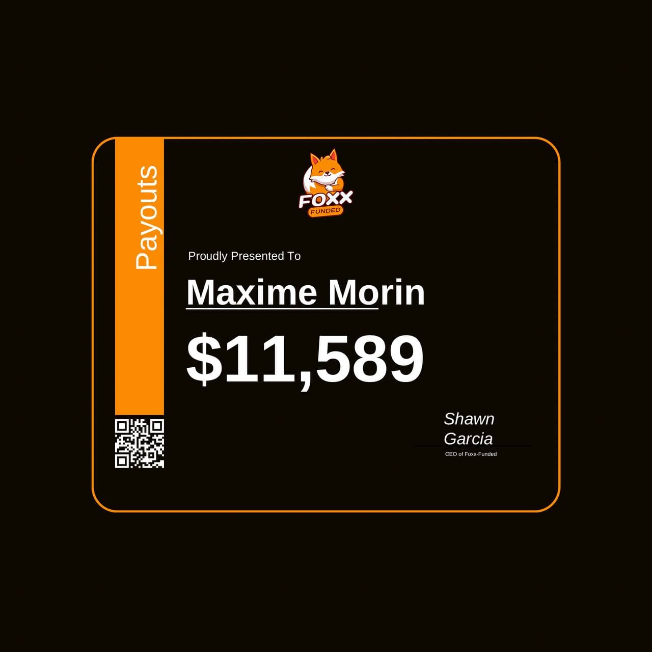 $11,589 prop-firm payout — Maxime Morin