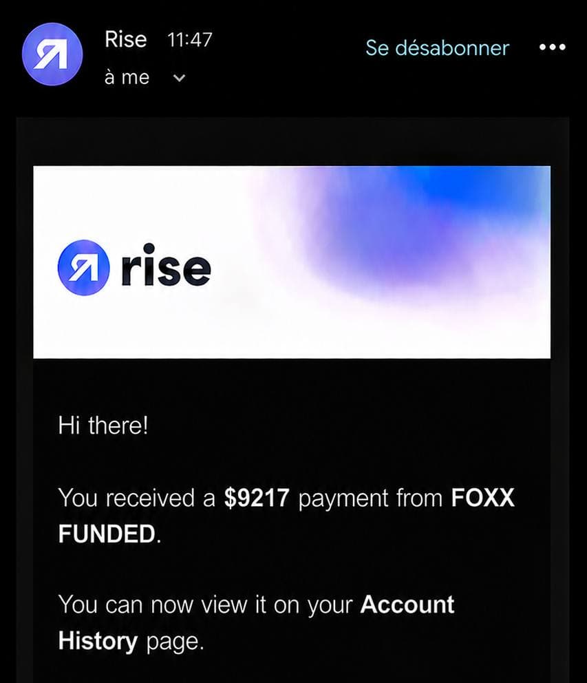 $9,217 prop-firm payout — Payment received
